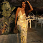 Dulzura Gold Strap V Neck Backless Long Metal Party Club OutFits Y2K Clothes Summer Floral Dress image 6