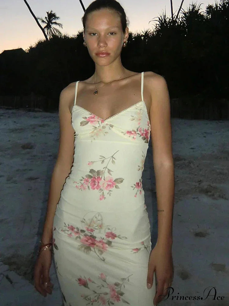 Dulzura Print Strap Midi Bodycon Party Clothes Summer Long Y2K Evening Holiday Floral Dress image 5