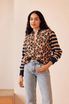 Leopard Print Contrast Cardigan Sweater image 4