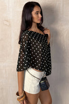 Chiffon Polka Dot Asym Shoulder Blouse image 5