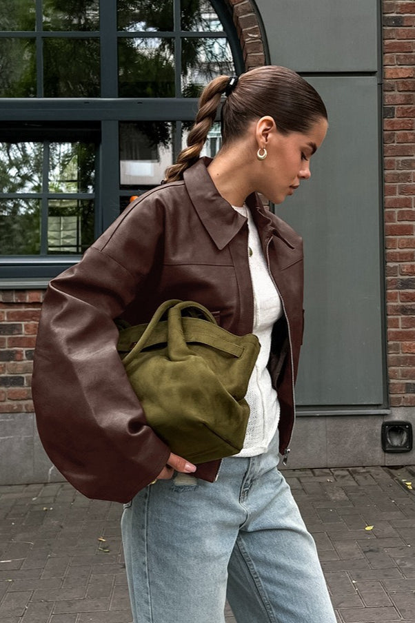 Vintage Brown PU Leather Jacket image 2