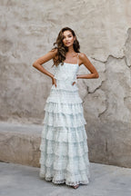 Sexy Lace Trim Print Tiered Ruffle Hem Cami Maxi Dress image 7