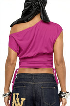 Shoulder Cutout Ruched Letter T-shirt image 3