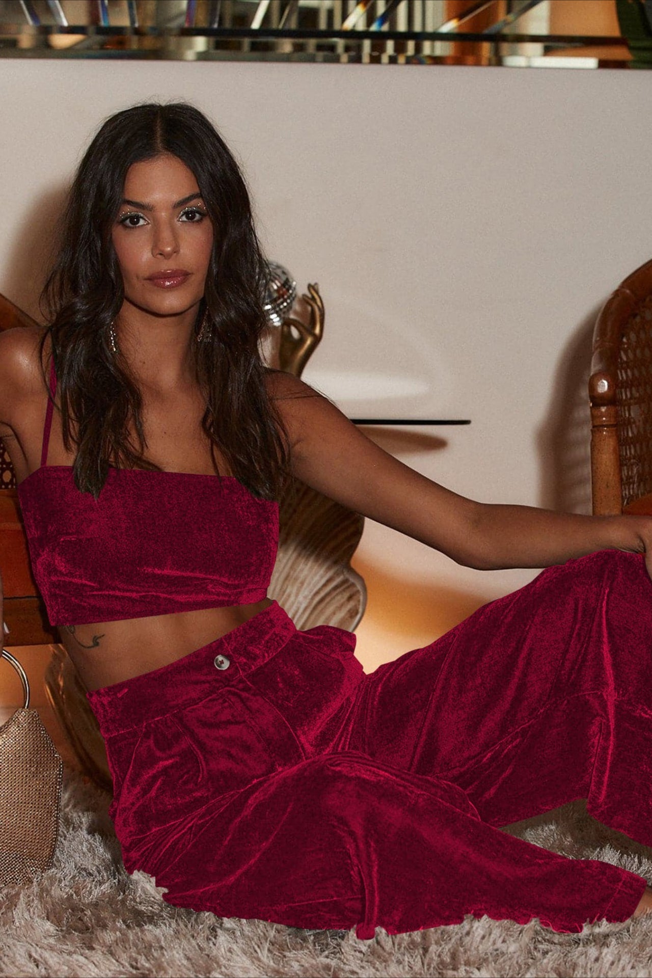 Suede Relaxed Button Straight Wide Leg Pants image 4