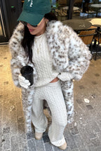 Leopard Print Faux Mink Fur Eco Long Blazer Collar Overcoat image 6