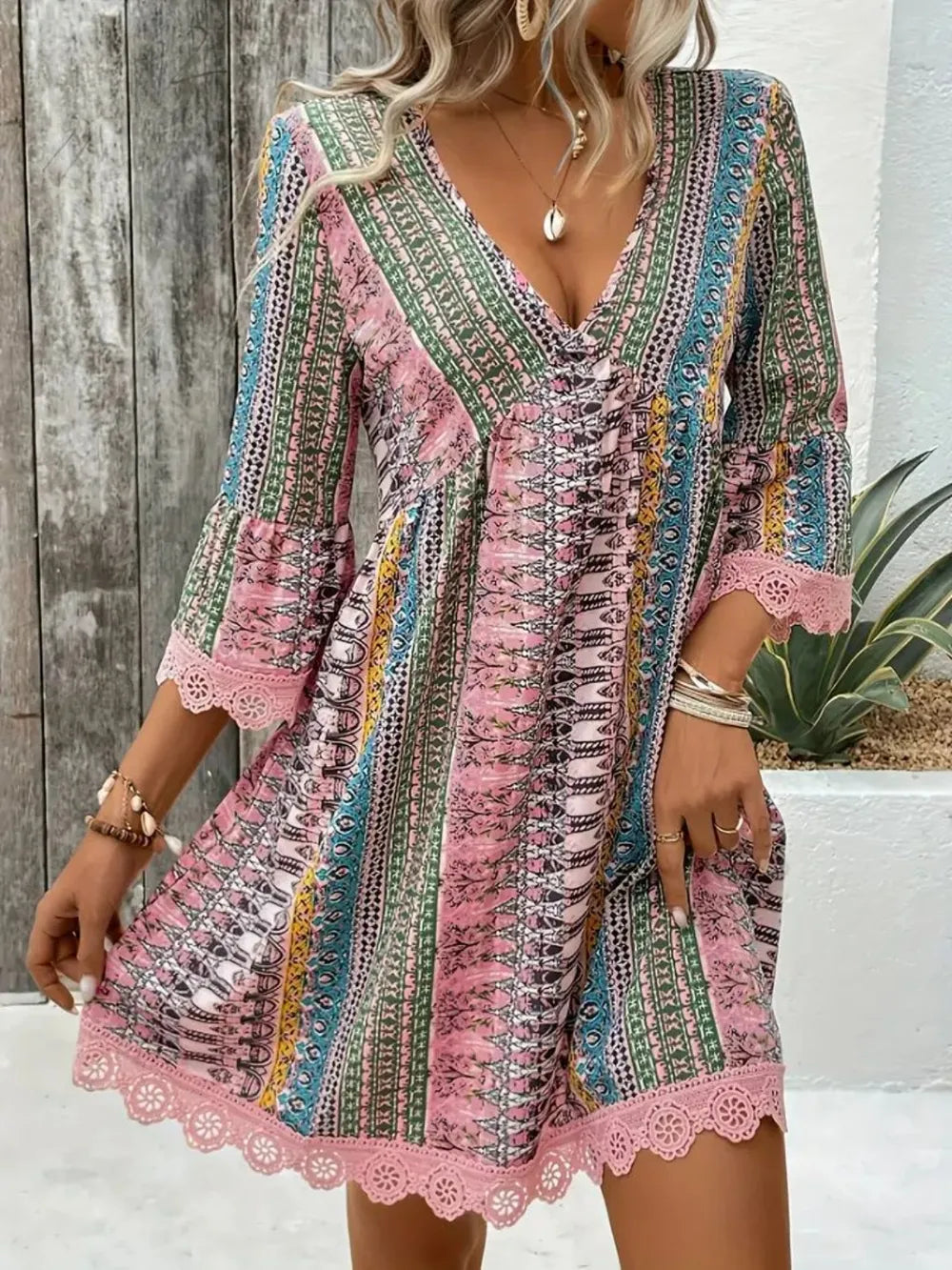 Adeline Lace V-Neck Dress detail view styled for Avrienne