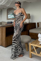 Tie Back Zebra Print Slim Fit Maxi Dress image 1