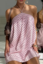 Elegant Striped Halter Mini Dress image 1