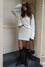Elegant Ribbed Knit Two Piece Skirt Set image 2