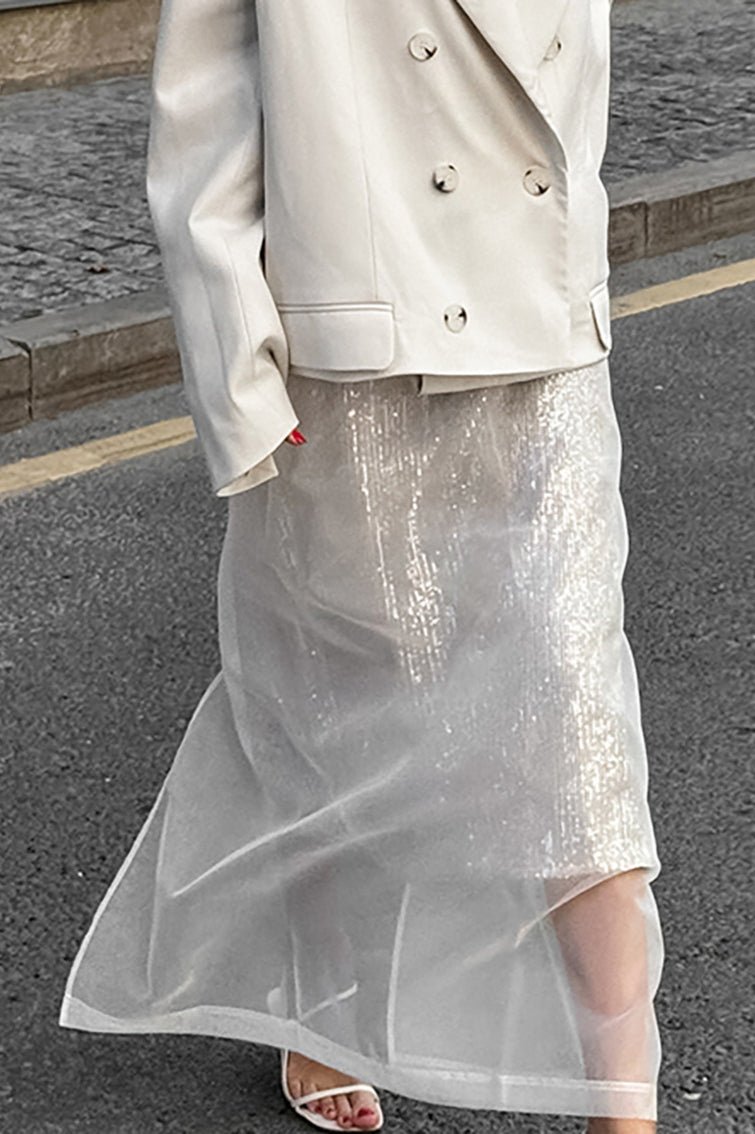 White High-Waist Split Maxi Skirt image 1
