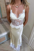 Elegant Sexy Deep V Sheer Lace Patchwork Maxi Dress image 1