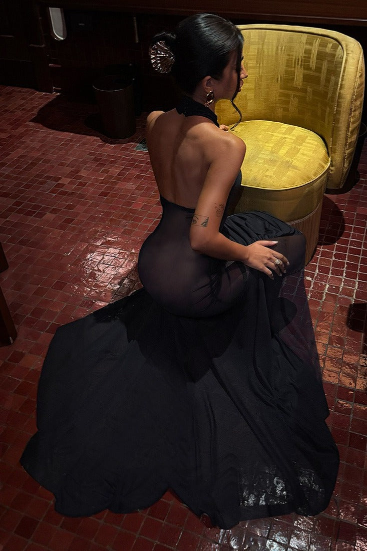 Halter Cutout Back Mesh Sheer Slim Maxi Dress image 4