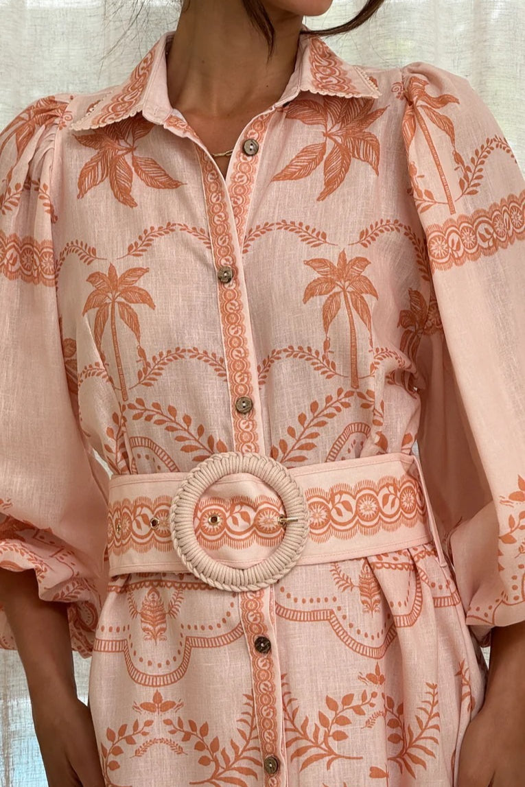 Linen Puff Sleeve Belt Loose Boho Dress image 8