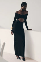 Sheer Mesh Cutout Off Shoulder Patchwork Maxi Dress image 4