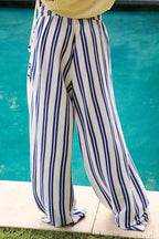 Beach Style Striped Drawstring Wide Leg Pants image 12