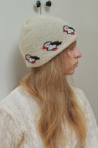 Rabbit Hair Blend Bird Pattern Color Block Knitted Hat image 5