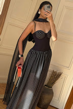 Strapless Cutout Back Ribbon Dot Print Cami Maxi Dress image 7