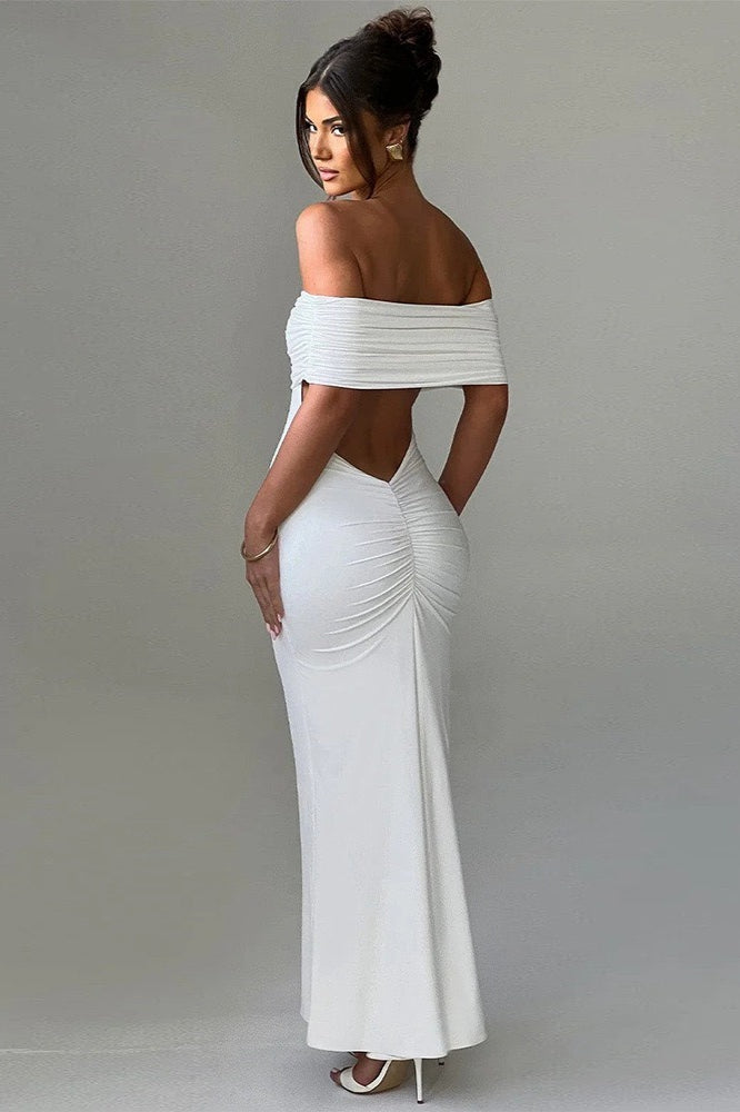 Solid Off Shoulder Ruched Formal Dress image 14