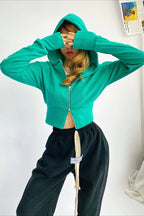 Solid Dual Zipper Slim Cropped Hoodie image 10