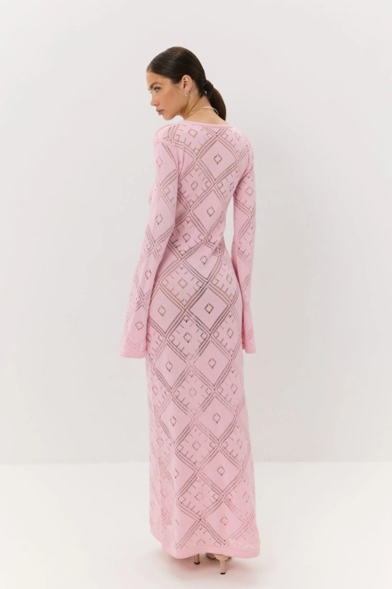Knit Argyle Jacquard Long Sleeve Maxi Dress image 7