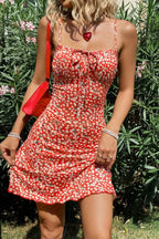 Stylish Red Printed Suspender Floral Dres image 5