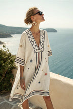 Boho V Neck Loose Print Midi Dress image 5