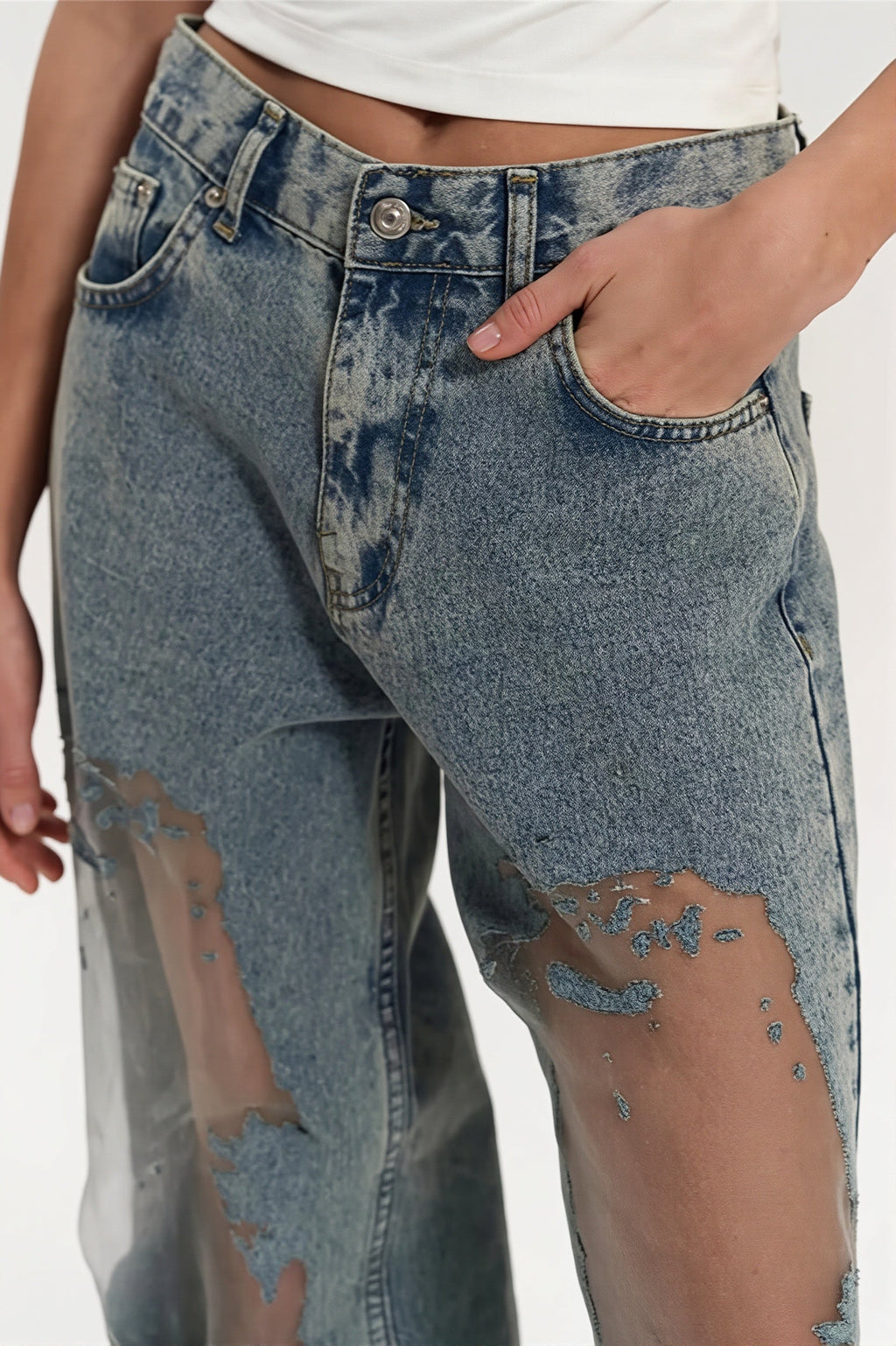 Vintage Splice Sheer Texture Jeans image 4