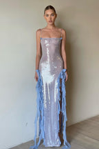 Sexy Sequin Sheer Ruffle Maxi Dress image 4