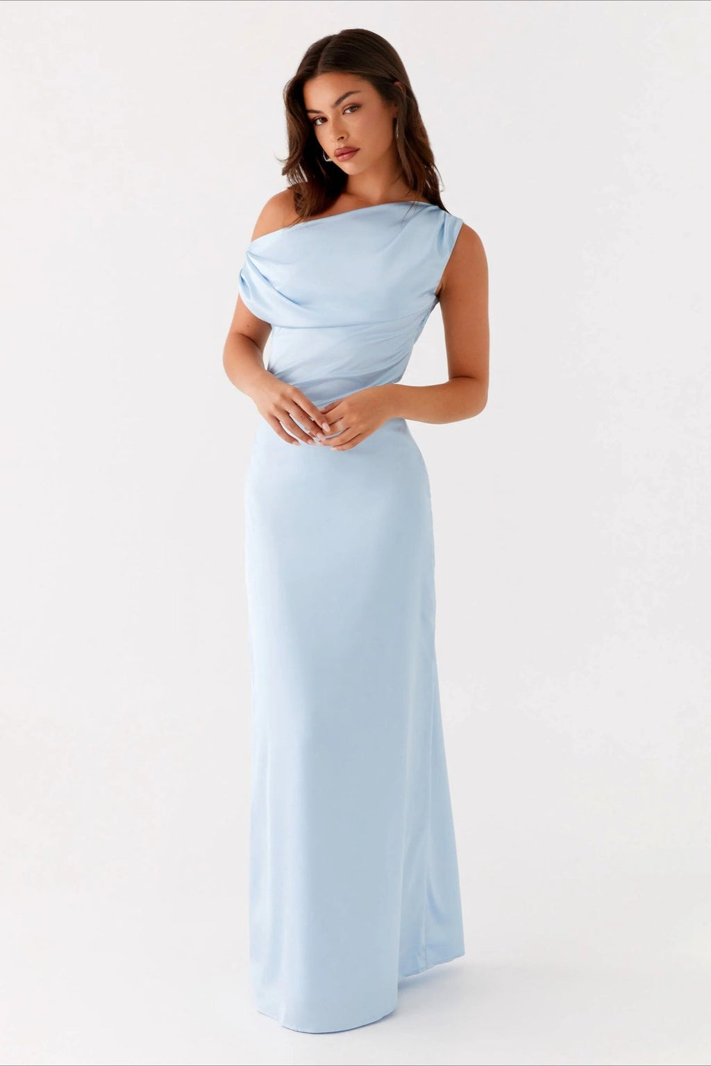Solid Asymmetric Neckline Formal Dress image 1