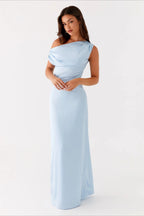 Solid Asymmetric Neckline Formal Dress image 1
