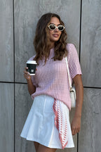Solid Knit Polo Shirt Cut Out Sexy Elegant Multicolor Blouse image 4