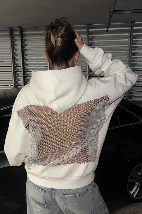 Mesh Cutout Hooded Long Sleeve Casual Sporty Hoodie image 3