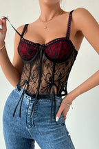 Sexy Lace Patchwork Tie Bustier Cami Top image 8