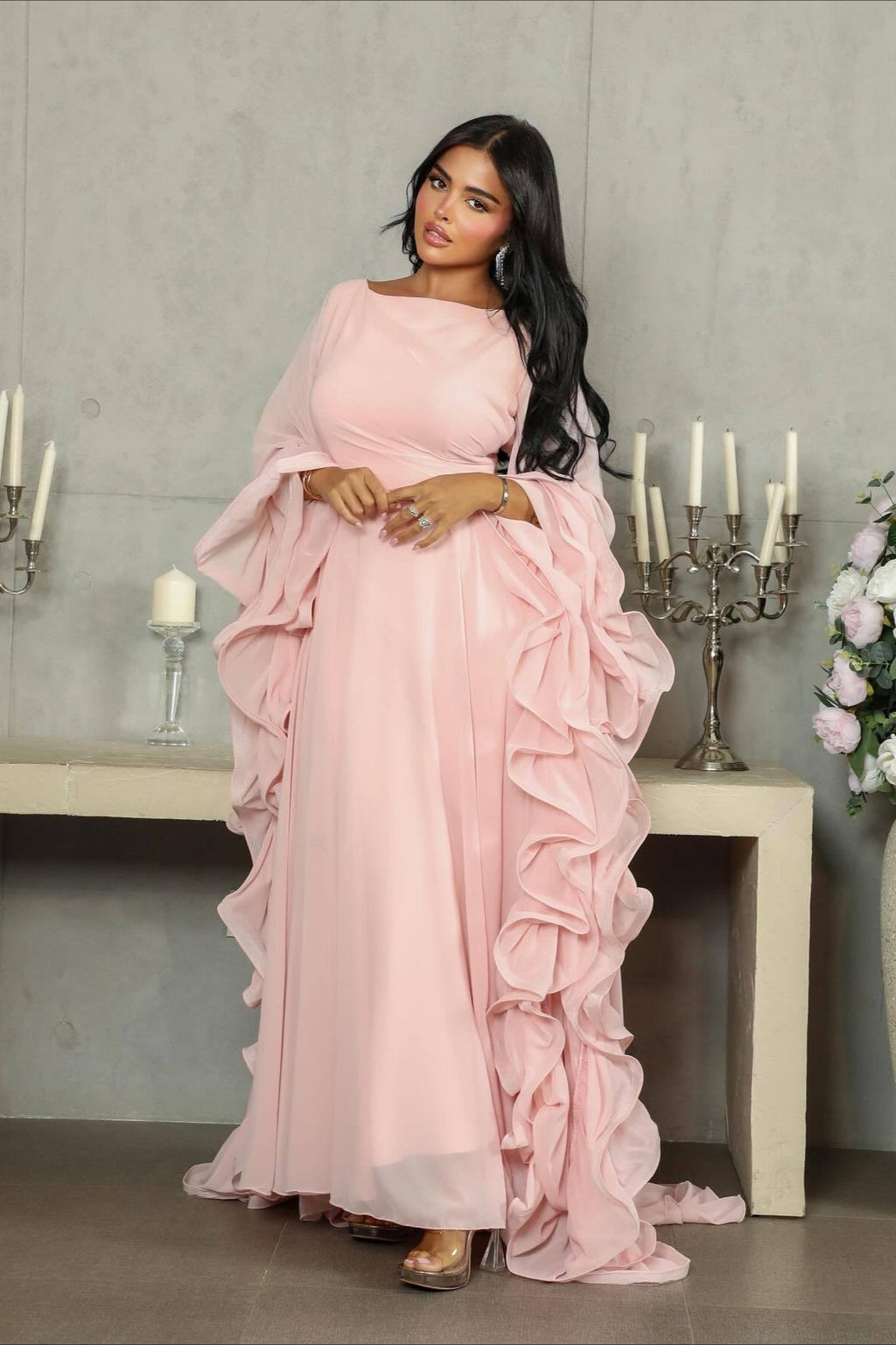 Ruffle Flared Sleeve Tulle Puff Tiered Maxi Dress image 1