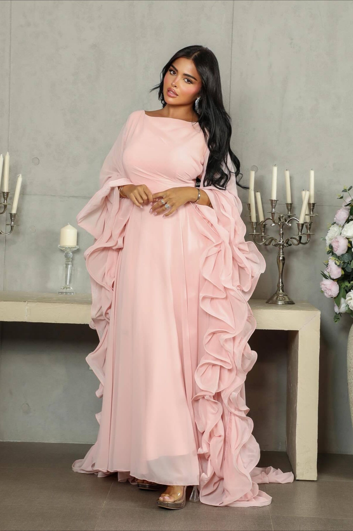 Ruffle Flared Sleeve Tulle Puff Tiered Maxi Dress image 1