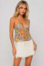 Leopard Floral Sexy Tie Halter Top image 2