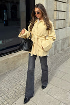 Solid Color Belted Midi Wool Blend Coat image 3