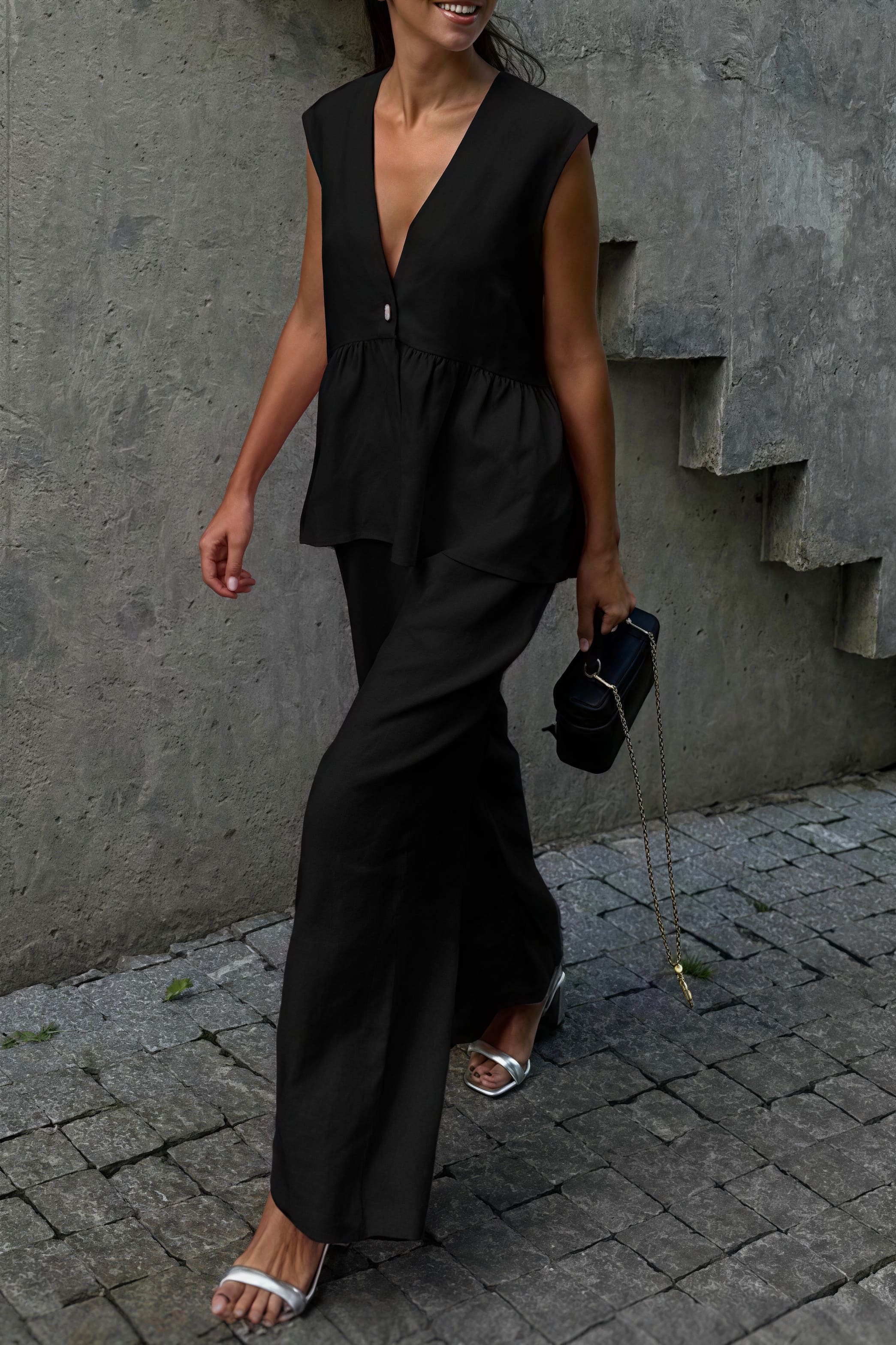 Romantic Cotton V Neck Sleeveless Vest Pants Two Piece Set image 8
