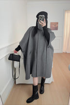 Beige Lapel Double Faced Wool Blend Cape Convertible Overcoat image 6