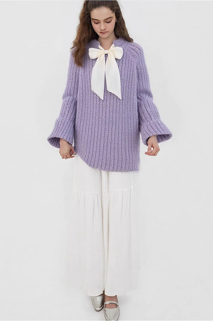 French-Style Bow Sequin Soft Luxe Lazy-Style Loose Knit Sweater image 3