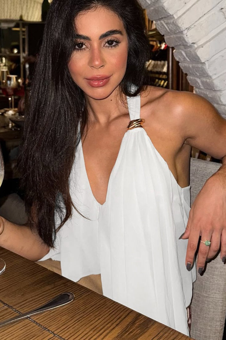 Mesh Asymmetrical Solid Halter Cami Top image 2