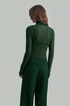 Stand Collar Solid Mesh Slim Fit Long Sleeve Tee image 11