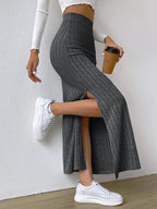Noemi Ribbed Knit Skirt detail view styled for Avrienne