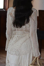 Elegant Hollow Lace Crew Neck Knit Blouse image 4