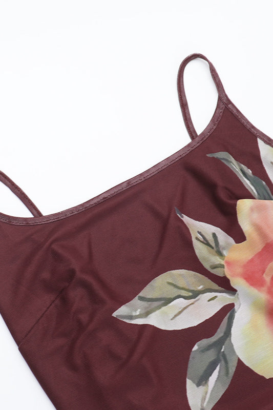 Floral Mesh Tie Split Bodycon Cami Party Dress image 7