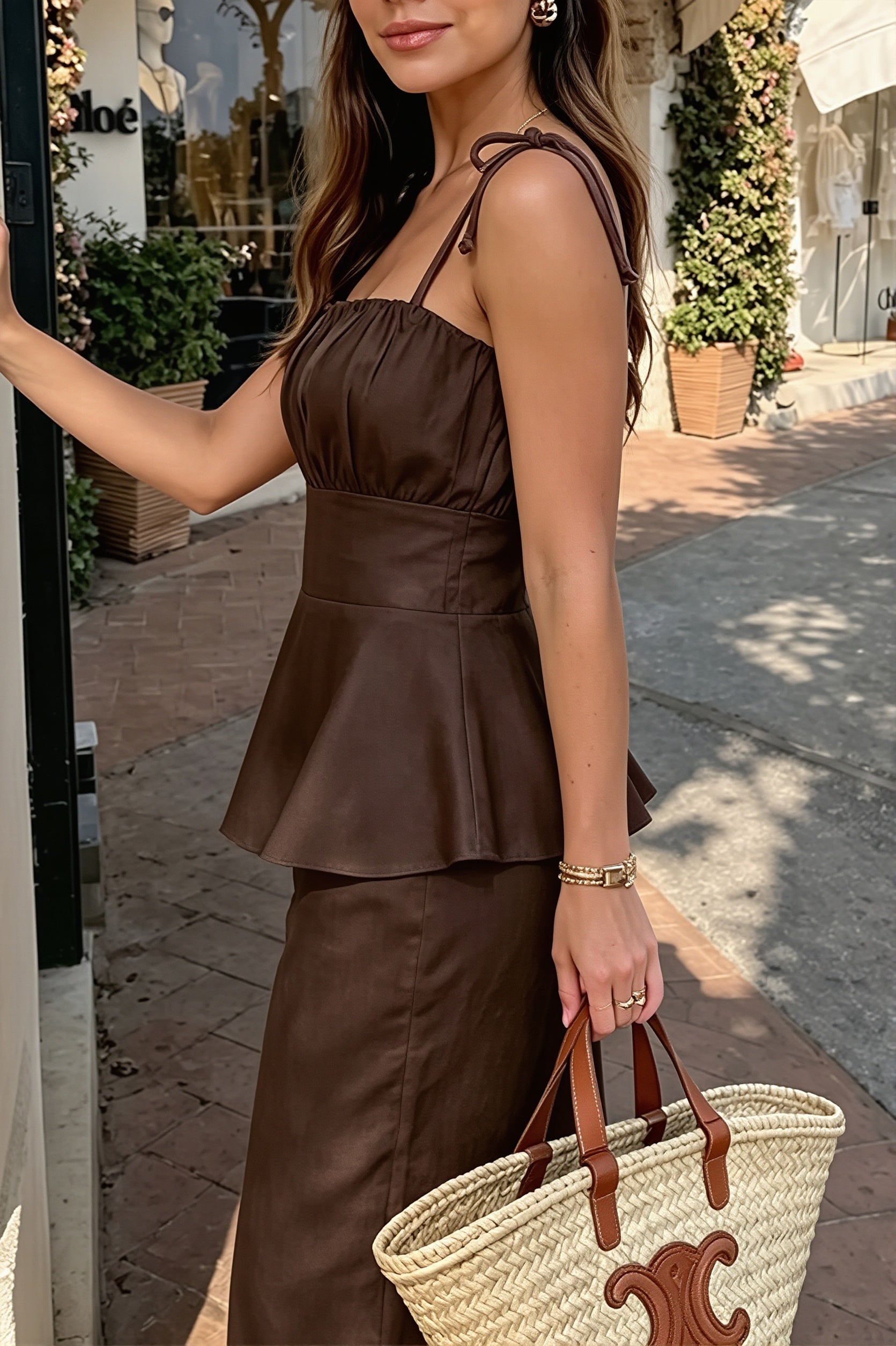 Chic Cami With Ruffle Hem Slim Pants Two Piece Set image 3