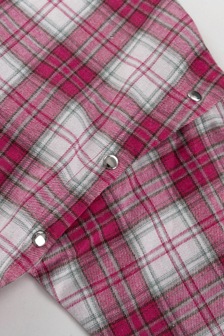 Pink Plaid Loose Fit Button-Up Blouse image 6