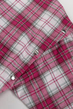 Pink Plaid Loose Fit Button-Up Blouse image 6