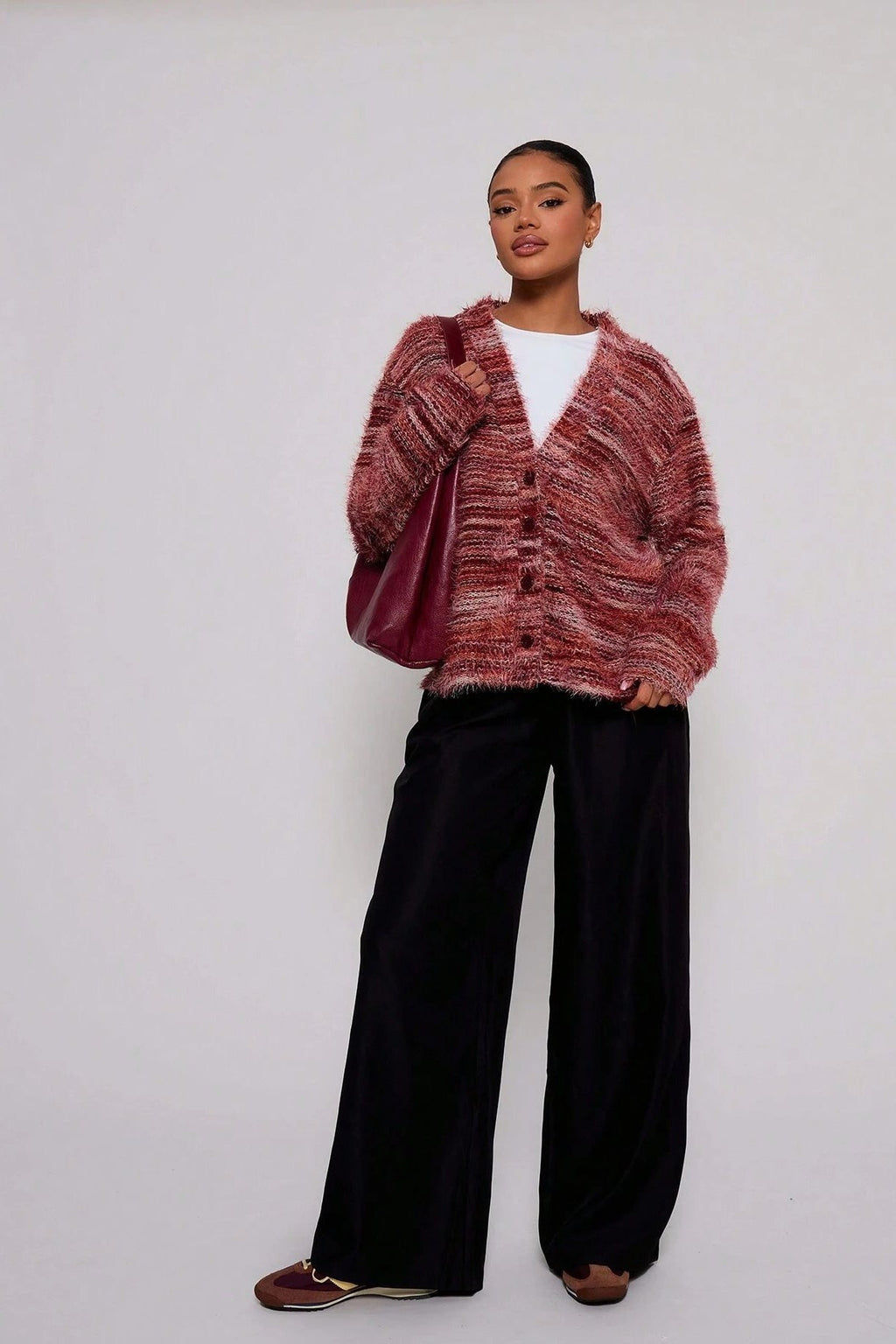 New Retro Fashion Deep V-Neck Maillard Plush Long-Sleeve Knit Cardigan image 6