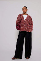 New Retro Fashion Deep V-Neck Maillard Plush Long-Sleeve Knit Cardigan image 6